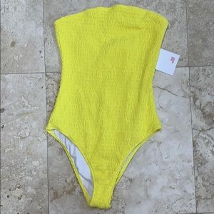DVF Yellow Smocked Strapless One Piece